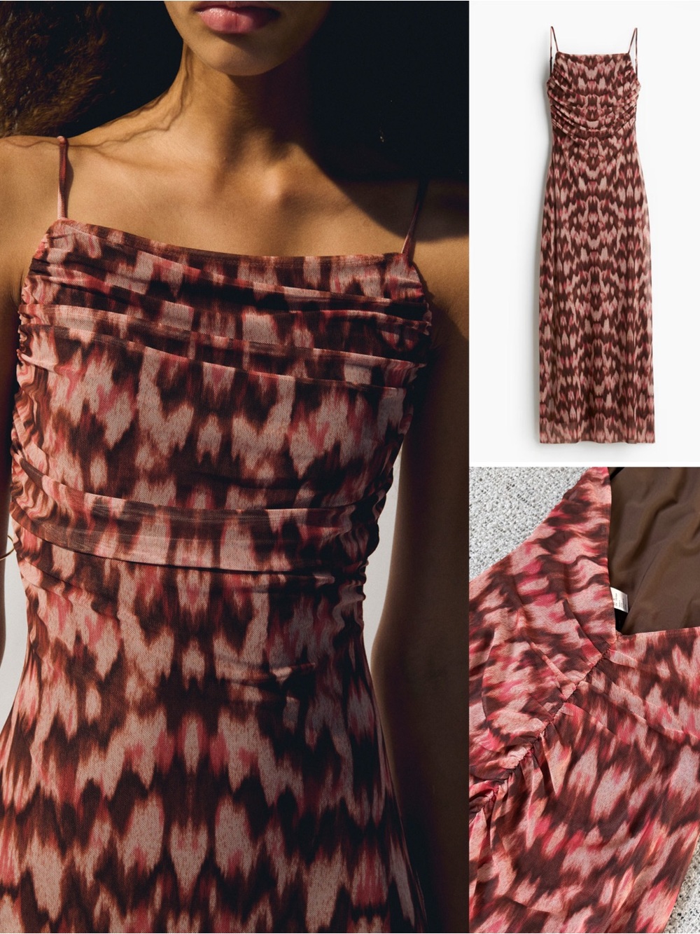 H&M Sleeveless Open Back Maxi Dress in Pink and Brown Size M